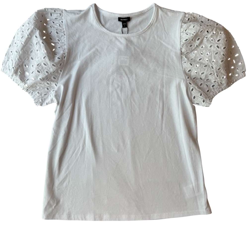 Express Women's Small Puff Sleeve Eyelet Blouse - White - NWT